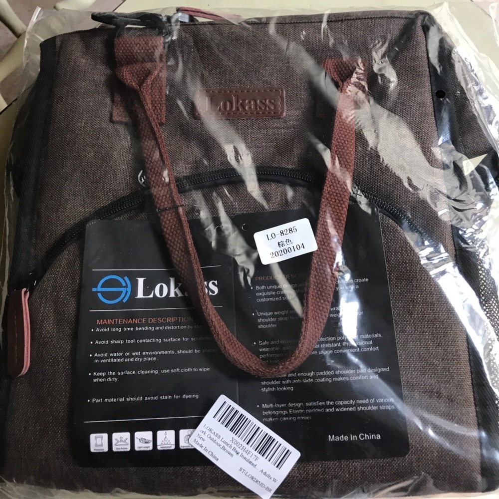 LOKASS Brown Lunch bag with shoulder strap